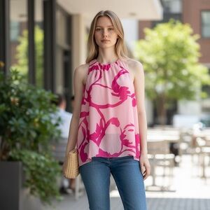 #156 Vince Camuto Pink and Fuchsia Floral Tank Top